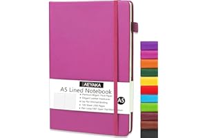 AEYAKA Carnet de Note Ligné A5 Journal Ligné A5 Couverture Rigide et Fermeture élastique Porte-stylo Étui en Cuir PU Papier épais 80 g/m², 15 x 21 cm (Ligné, Baie)