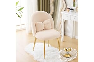 Bonnlo Girls Vanity Chair with Back & Pillow, Cute Small Cozy Desk Chair No Wheels, Comfy Makeup Ch with Ajustable Gold Legs,for Bedroom,Living Room, Small Space, Khaki