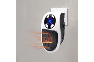 BullTek Stufetta Elettrica da Presa 500W a Risparmio Energetico, Termoventilatore Silenzioso con Termostato 15°-32°C, Timer 12h, Display LED, Doppia Velocità, Spegnimento Automatico
