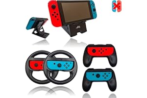 GG ACC BY GOGIK 2 Grips Manettes et 2 Grips Volants noirs pour Joy-Con Nintendo Switch/OLED - Support écran OFFERT - Idéal pour jouer en multijoueur et en déplacement - Grip ergonomique - Compatibles gauche et droite