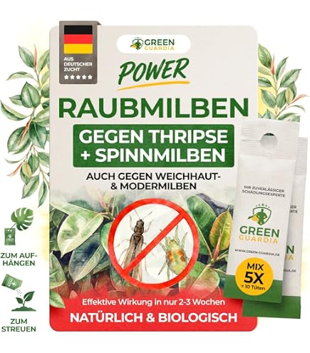 GREEN GUARDIA Power Raubmilben Mix  Streuware 10 Mix mit 20 Beuteln gegen  Thripse & Spinnmilben  Effektive biologische Schdlingsbekmpfung fr bis  zu 100m : Amazon.de: Garten