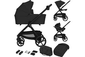 Lionelo Carmine 3-i-1 Kombivagn med i-Size Bilbarnstol ADAC-Testad | Gravel Terränghjul, 3D-Ventilation, Ventilerad Madrass, Vändbar Sittdel, Hopfällbar Barnvagn, UPF50+, Regnskydd & Skötväska