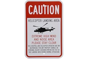 BCTS Cartello decorativo per cautela elicottero area di atterraggio nero rosso su bianco cartello recinzione segno regalo esterno cortile decorazione segno 20,3 x 30,5 cm