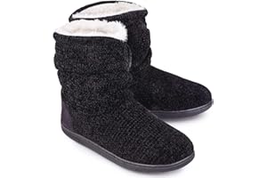 LongBay Damen Chenille Strick Warme Stiefel Hausschuhe Weiche Plüsch Fleece Booties Slipper Memory Foam Frauen Bootee Hausschuhe Haus Schuhe