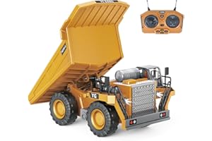 ASSLYE 9 Channel Remote Control Construction Dump Truck Toy - 1:24 RC Dump Truck Toy with Lights and Sounds, 2.4GHz for Kids and Adults Ages 3 and Up (RC Dump Truck)