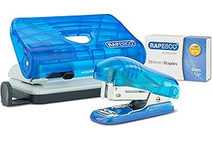 Rapesco 1719 Set Bug Agrafeuse et 810-P Perforatrice 2 Trous avec 1000 Agrafes 26/6 mm, Bleu Transparent