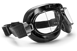 Bertoni Lunettes Moto - Masque Moto Vintage Aviateur Noir - Verres à pan-coupés Anti Buée - Monture en Acier Chromé - Mod AF193 Italy