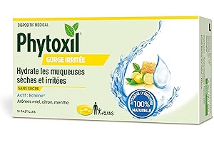 Phytoxil Pastilles Gorges irritées - Miel citron menthe – Dispositif médical- Hydrate les muqueuses sèches et irritées – 16 pastilles - A partir de 6 ans