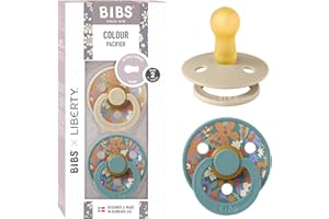 BIBS Colour Liberty Tétine. Lot de 2 sucettes. téterelle ronde en latex naturel, sans bisphénol A, Fabriqué au Danemark, Taille 2 (6-18 mois), June Blossom Vanilla Hush Mix