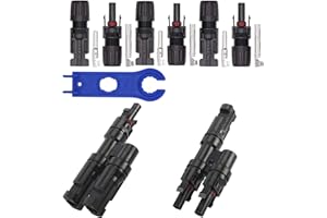 RUNCCI-YUN 3 parSolar Panel Cable Conector, Conector Solar Fotovoltaico+1 par Rama T Conectores MMF+FFM,Macho/Hembra Impermeable Conectores de Cable de Panel Solar para Sistema Fotovoltaico