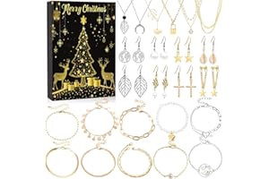HIFOT Calendrier de l'avent Bijoux Calendrier de l'avent 2024 Femme Fille Enfant Bracelet Collier Boucles d'oreilles 24 Surprises Cadeaux de Noël pour Épouse Mère Petite Amie Fille