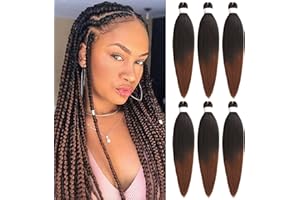Samtress Braiding Hair 16 Inch 6 Packs Ombre Brown Pre Stretched Easy Braid Soft Yaki Texture Kanekalon Synthetic Fiber Hot Water Setting Crochet Braids Hair Extensions (#T30)