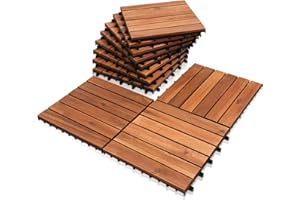 EINFEBEN Baldosas de madera para balcón, 1 m², suelo de madera de acacia, 30 x 30 cm, mosaico de clic, azulejos para jardín, terraza, balcón (11 unidades)
