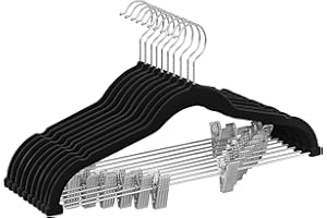 SONGMICS Cintres pour Pantalons, Lot de 10, en Velours, Longueur 42,5 cm, avec Pinces Réglables, Antiglisse, Gain de Place, pour Pantalons, Manteaux, Robes, Noir CRF012B10