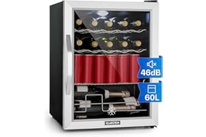 KLARSTEIN Mini Frigo de Chambre et Bureau, Silencieux, Mini Bar 60L, pour Boisson, Camping, Étagères Réglables, Ondulés pour le Vin, Cannette, Beer
