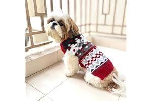 Lulala Winter Dog Sweater for Small Breeds Knitted Warm Pet Pullover for Dogs Maroon & Grey Fair Isle Design Soft Cozy Woolen Sweater for Shih Tzu, Pug, Chihuahua