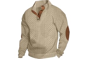 HOUXIANDOU Suéter De Cuello Alto De Punto Jacquard para Hombre, Suéter Henley para Hombre, Suéter De Punto con Diseño De Gofre, Suéter Informal con Botones, Suéter Vintage con Cuello Alto con Botones