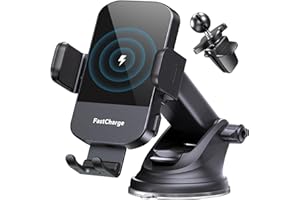 CHGeek Wireless Car Charger, 15W Fast Charging Auto Clamping Car Charger Phone Mount Phone Holder fit for iPhone 16 15 14 13 12 Pro Max 11 XR XS, Samsung Galaxy S24 Ultra S23 S22 S21, S20, S10+, Black