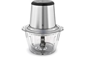WMF Kult X - Picadora Eléctrica, Multifuncion de picar, trocear y mezclar, Cuchillas Desmontables de acero inoxidable, Capacidad 1 l, 2 velocidades, Cristal resistente, 320 W, panel control LED