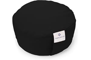 TEMPELWELT Coussin de méditation Rond de Bodhi Coussin de yoga 36 x 15 CM, Housse en coton lin noir, garnissage perles polystyrène EPS aux personnes allergiques, coussin Zafu Yoga