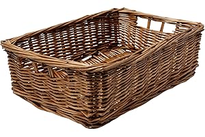 Arthur Cameron - Rectangular Shallow Wicker Storage Tray - Hand-woven by skilled artisans in Northern China, an organiser basket is the perfect home storage solution (Distilled Brown, Small)