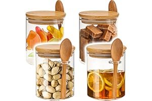 HILEYOLLA Set di 4 Barattoli in Vetro con Coperchio Ermetico e Rondella in Silicone, Contenitori per Conservazione Alimenti per Tè Caffè Farina Cereali Fagioli, Vetro Borosilicato Barattolo Cucina
