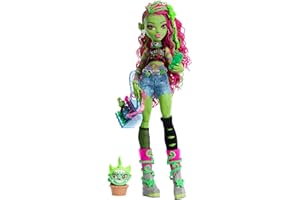 Monster High Venus McFlytrap Lalka + kotek Chewlian oraz akcesoria, takie jak plecak, notes i „przekąski”, HRP81