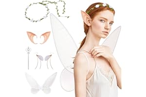 Atoke Fairy Wings for Adults,Butterfly Wings for Girls,Angel Wings Elf Ears Floral Headband Wand Earings Fairy Costume for Women Halloween Dress Up Party Favor
