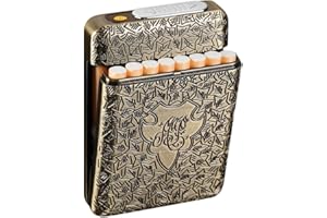 RWXCOW Zigarettenetui mit Feuerzeug Zigarettenbox Elektronisches Integriertem Flammenlose Feuerzeug Aufladbar 16 Stück 84mm King Size Zigaretten Zigarettenschachtel RetroBronze
