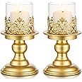 Sziqiqi Gold Candle Holders for Table Centerpiece - Antique Metal Candles Holder Decorative for Pillar Tealight Wedding Living Room Home Decoration