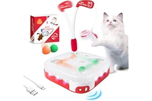 Migipaws Jouet interactif 5 en 1 pour Chat, Jeu d'intérieur activé par Le Mouvement avec Balle de Chat à rebondissement Automatique, Baguette en Plumes détachable, Rechargeable