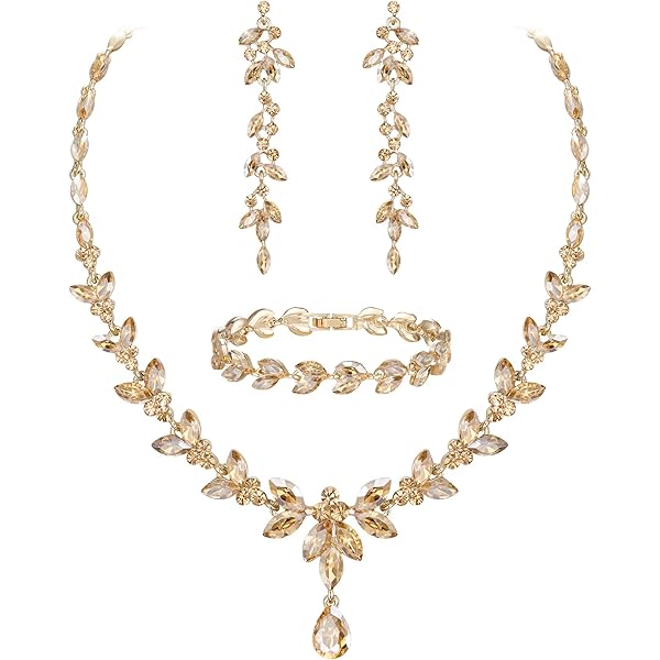 Set Gioielli Sposa Ever Faith - Collana, Orecchini E Bracciale Con Cristalli Marquise E Foglie - Foto 8