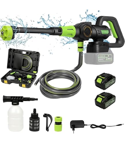 Nettoyeur Haute Pression Sans Fil 60 Bars - 1 Batterie 12000 MAh, Buse 6 En 1, Tuyau 5 M - Pour Voiture, Jardin, Terrasse Et Surfaces Extérieures