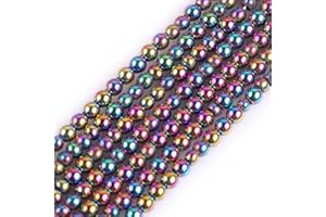 GEM-INSIDE CREATE YOUR OWN FASHION GEM-Inside Natural 3mm Non-Magnetic Multicolor Metallic Coated Hematite Round Gemstone Semi Precious Loose Beads for Jewellery Making 15''