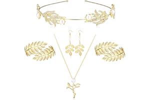 ORAZIO 6 Pezzi Costume Dea Greca Accessori Donna Gioielli Capelli Corona Alloro Bracciale Braccio Orecchini Copricapo Boho per Donne in Festa di Matrimonio Laurea Halloween