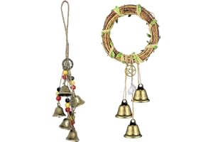 Prefdo Hexenglocken für Türknaufschutz, 2 Stück Hexen-Windspiel, Kranz, handgefertigt, hängend, Wicca-Dekor, Hexen-Türklopfer, Boho-Dekor, Segensgeschenke für Frauen