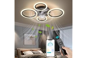 FIMEI 26'' Ceiling Fan with Lights and Remote, 6 Speeds Fan & Stepless Dimming Light, Remote Control & APP, Modern Bedroom Fan Lighting, Small Led Ceiling Fan Light (JMY9010)