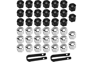 DEANKEJI 40 Pieces Wheel Nut Covers, Wheel Nut Caps, 17mm Wheel Nut Covers, Cover Caps for Nuts, with 2 Wheel Nut Cap Pullers, for Most Cars (Black, Silver)