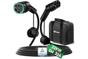 GONEO Type 2 Charging Cable 22KW 32A 5M 3 Phase Mode 3 Type 2 to Type 2 Electric Vehicle Car Plug-in Hybrid Fast Charging Cable for Model S/X/Y/3 ID.3-5 E-Tron e-208 Zoe