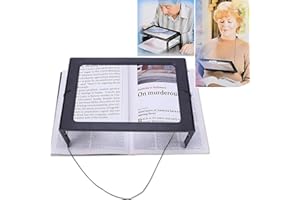 DYBOHF Lupa de lectura, Lupa con 4 Luz LED - 3X Aumentos Lupa A4 Rectangular - Lupa de Manos Libres con Soporte y Cordón - para Personas Mayores o con Mala Visión, Periódicos, libros, Mapas
