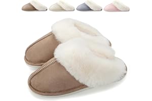 HILAX Pantoufles Femme Homme Hiver Chausson Maison Confort Chaud Slippers Cuir Peluche Mules Fourrure Intérieur Antidérapant Chaussures pour la Maison