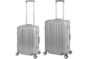Travelhouse London Koffer Silber S-55cm, M-65cm · 2er-Set · Alu-Rahmen · Polykarbonat Hartschale · Handgepäckkoffer +Reisegepäck Reisetrolley Trolley Reisekoffer · Vol. S-44L · M-67L