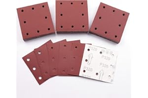 Sruhrak 50 Pezzi Carta Abrasiva Kit, 110x115mm Fogli Levigatrice 320 Grana 8 Fori Carta Vetrata Rettangolari per Levigatrice Orbitali Casuali