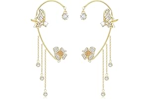 JeweBella 2Piezas Pendientes Mariposa para Mujer Plata/Oro Ear Cuff Pendientes Clip Mariposa Non Piercing Oreja Clip Hipoalergenicos