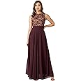 Miss Chase Women's Brick Red & Dusty Green Boat Neck Sleeveless Self Design Lace Overlaid Regular Dress