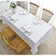 HOME COLORS.IN Cotton Slub Texture 6 Seater Table Cover, Dining Table Cloth, 60 x 84 Inch, White
