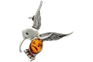 SILVERAMBER JEWELLERY Biżuteria ze srebra próby 925 i bałtycki bursztyn biżuteria - broszka koliber 4070