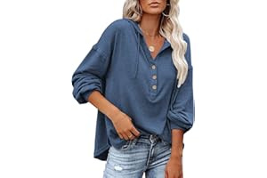 PLOKNRD Damska bluza oversize z długim rękawem zapinana na guziki bluzy ze sznurkiem