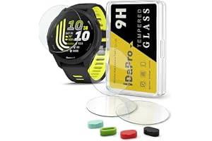 iDaPro [4+4-pack skärmskydd för Garmin Forerunner 170/170 musik/Forerunner 70 med silikondammproppar, 9H härdat glasskyddssat