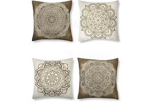 SUMGAR Federe Cuscini Divano 45x45, Copricuscini Divano con Motivo Boho Mandala Marrone, 4 Pezzi Federa per Cuscino Decorazioni in Poliestere per Divano Sedia Cuscini Camera da Letto Cuscini Arredo